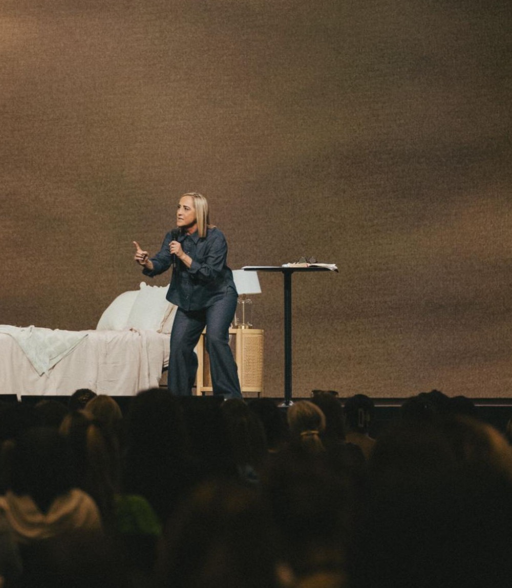 Christine Caine preaching on stage